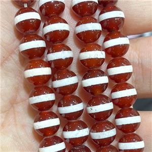 Tibetan Agate Beads Line Smooth Round Red, approx 8mm dia [GA2903]