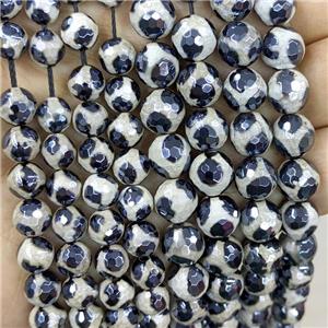 Tibetan Agate Beads Faceted Round Football Electroplated, approx 12mm dia [GA2908-12MM]