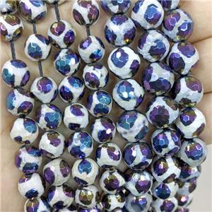Tibetan Agate Beads Faceted Round Football Rainbow Electroplated, approx 10mm dia [GA2909-10MM]