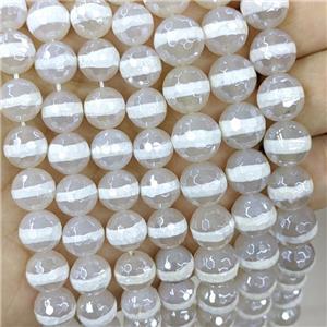 Tibetan Agate Beads Faceted Round Line Electroplated, approx 8mm dia [GA2910-8MM]
