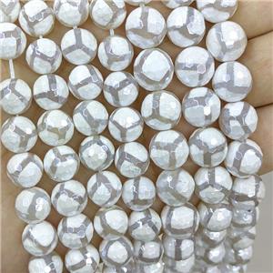 White Tibetan Agate Beads Faceted Round Football Electroplated, approx 8mm dia [GA2911-8MM]