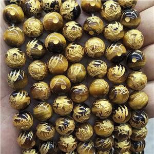 Natural Golden Tiger Eye Stone Beads Round Carved, approx 10mm dia [GA2912-10MM]