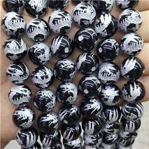 Natural Black Onyx Agate Beads Round Carved, approx 14mm dia [GA2914-14MM]