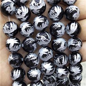Natural Black Onyx Agate Beads Round Carved, approx 10mm dia [GA2920-10MM]