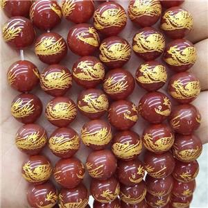 Natural Red Agate Beads Round Carved Phoenix, approx 8mm dia [GA2921-8MM]