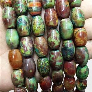 Natural Agate Barrel Beads Green Brown Dye, approx 13-20mm [GA2926]