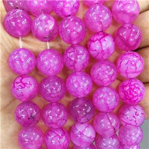 Natural Veins Agate Beads Hotpink Dye Smooth Round, approx 14mm [GA2932]