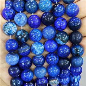 Natural Veins Agate Beads Blue Dye Smooth Round, approx 14mm [GA2933]