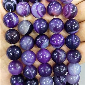Natural Stripe Agate Beads Purple Dye Smooth Round, approx 14mm [GA2935]
