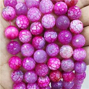 Natural Veins Agate Beads Hotpink Dye Faceted Round, approx 14mm dia [GA2950]
