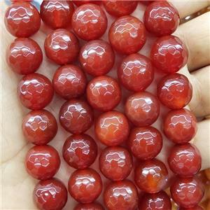 Natural Agate Beads Red Dye Faceted Round, approx 14mm dia [GA2966]