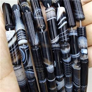 Natural Stripe Agate Column Beads Banded Black, approx 8-30mm [GA2975]