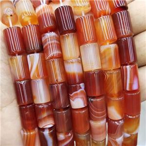 Natural Stripe Agate Tube Beads Banded Red, approx 10-14mm [GA2977]