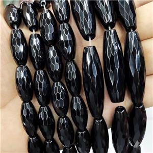Natural Black Onyx Agate Beads Faceted Rice, approx 10x30mm [GA2978-10X30MM]