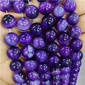 Natural Stripe Agate Beads Purple Dye Smooth Round, approx 14mm dia [GA3000]