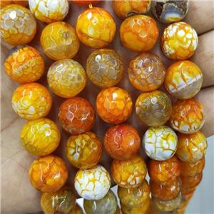 Orange Veins Agate Beads Dye Faceted Round, approx 14mm dia [GA3008]
