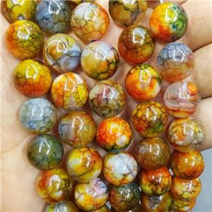 Natural Veins Agate Beads Orange Dye Smooth Round, approx 14mm dia [GA3023]