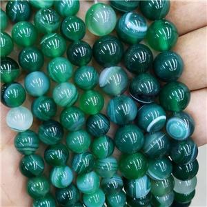 Natural Stripe Agate Beads Green Dye Smooth Round, approx 8mm dia [GA3037-8MM]