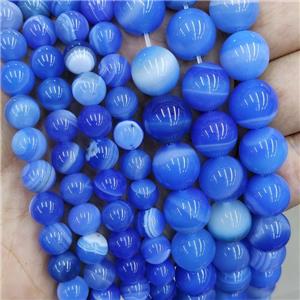 Natural Stripe Agate Beads Banded Blue Dye Smooth Round, approx 12mm dia [GA3038-12MM]