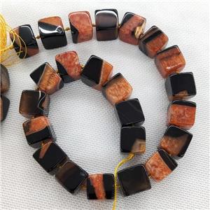Natural Agate Druzy Beads Orange Dye Cube, approx 14-15mm [GA3040]