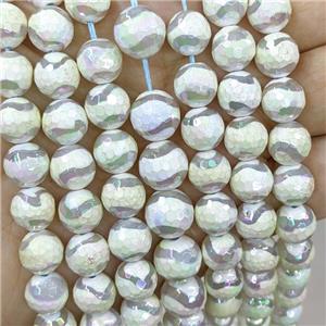 Tibetan Agate Beads White Wave Faceted Round AB-Color Electroplated, approx 8mm dia [GA3046-8MM]