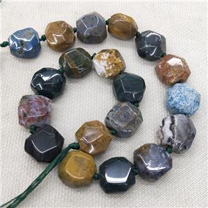 Natural Ocean Agate Beads Multicolor Faceted Coin Circle, approx 17-18mm [GA3057]