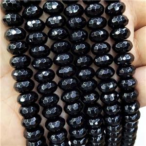 Natural Black Onyx Agate Beads Faceted Rondelle, approx 5x8mm [GA3087-5X8MM]