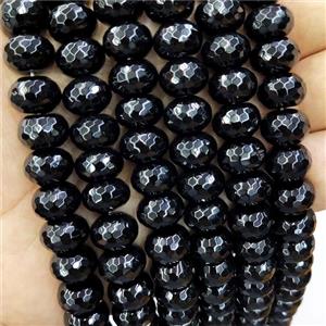 Natural Black Onyx Agate Rondelle Beads Faceted, approx 4x6mm [GA3088-4X6MM]
