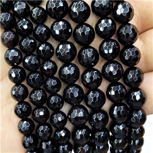 Natural Black Onyx Agate Beads Faceted Round, approx 14mm dia [GA3091-14MM]