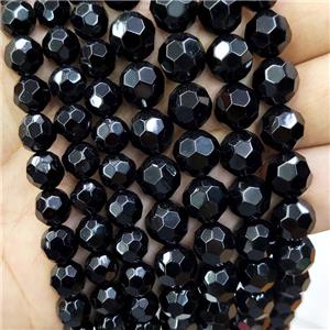Natural Black Onyx Agate Round Beads Faceted, approx 4mm dia [GA3093-4MM]