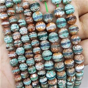 Tibetan Style Agate Beads Green Faceted Round, approx 8mm dia [GA3099-8MM]
