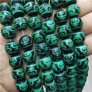 Tibetan Agate Beads Green Round, approx 14mm dia [GA3105]