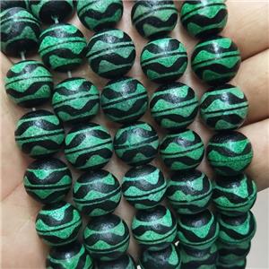 Tibetan Agate Beads Green Round, approx 14mm dia [GA3107]