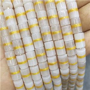 White Quartzite Jade Tube Beads, approx 8-12mm [GA3109]