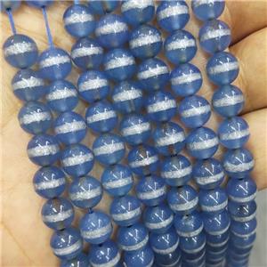 Tibetan Agate Beads Blue Smooth Round, approx 8mm dia [GA3111]