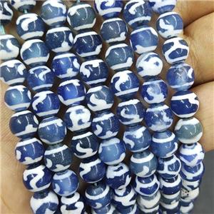 Tibetan Agate Beads Blue Smooth Round, approx 8mm dia, 48pcs per st [GA3117]