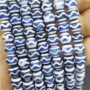 Tibetan Agate Beads Blue Wave Smooth Round, approx 8mm dia, 48pcs per st [GA3118]
