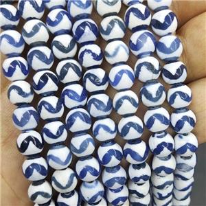 Tibetan Agate Beads Blue Wave Smooth Round, approx 8mm dia, 48pcs per st [GA3119]