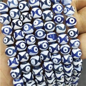 Tibetan Agate Beads Blue Evil Eye Smooth Round, approx 8mm dia, 48pcs per st [GA3120]