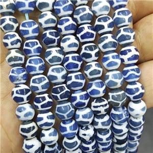 Tibetan Agate Beads Blue Turtleback Smooth Round, approx 8mm dia, 48pcs per st [GA3121]