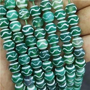 Tibetan Agate Beads Green Wave Smooth Round, approx 8mm dia, 48pcs per st [GA3124]
