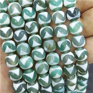 Tibetan Agate Beads Green Wave Smooth Round, approx 10mm dia, 38pcs per st [GA3127]