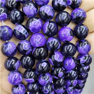 Purple Fire Agate Beads Black Smooth Round Dye, approx 14mm dia [GA3138]