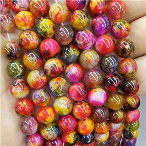 Natural Agate Beads Multicolor Dye Fire Smooth Round, approx 10mm dia [GA3139]