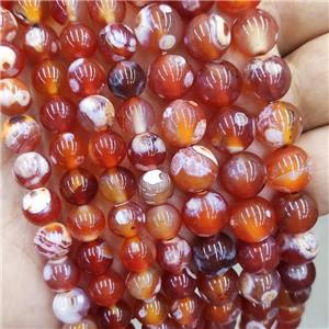Natural Agate Beads Red Dye Fired Smooth Round, approx 8mm dia [GA3142-8MM]