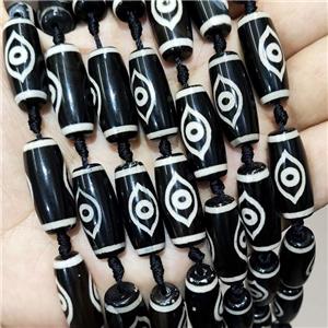 Tibetan Style Agate Rice Beads Evil Eye Black, approx 10-25mm, 11pcs per st [GA3155]