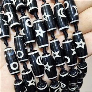 Tibetan Style Agate Rice Beads Star Moon Sun Black, approx 10-25mm, 11pcs per st [GA3158]