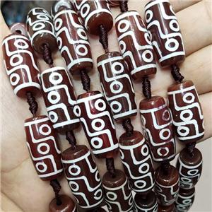 Tibetan Agate Barrel Beads Evil Eye Red, approx 14-30mm, 9pcs per st [GA3159]