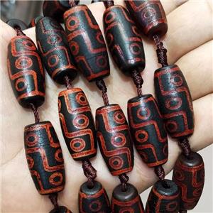 Tibetan Style Agate Barrel Beads Evil Eye Red Black, approx 14-30mm, 9pcs per st [GA3160]
