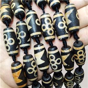 Tibetan Agate Barrel Beads Black Yellow, approx 14-30mm, 9pcs per st [GA3161]